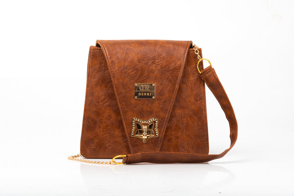 Denri Ladona Handbag | Compact Sling bag | Textured Leather, Twist-Lock & Chain Sling