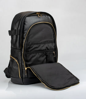 Denri Kai Classy Leather Backpack for Men and Women, fits up to 17.5 inch Laptop, heavy duty bag